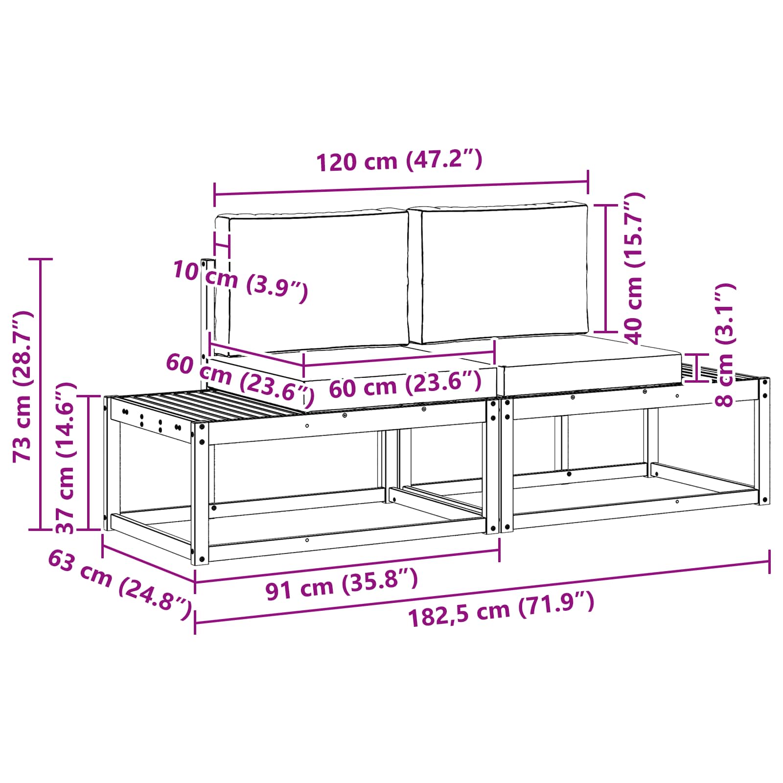 Εξωτερικός τμηματικός καναπές 2 Τεμάχιο Φυσικό και Μπεζ - Pakobazaar