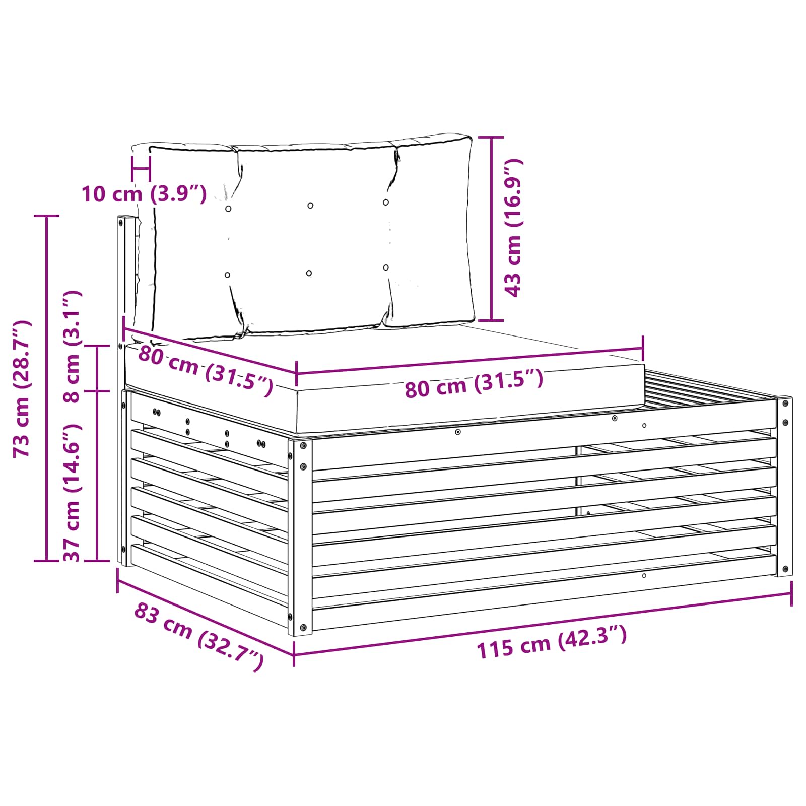 Εξωτερικός Τμηματικός Καναπές 3 Τεμάχιο Φυσικό 115 x 83 x 73 εκ - Pakobazaar