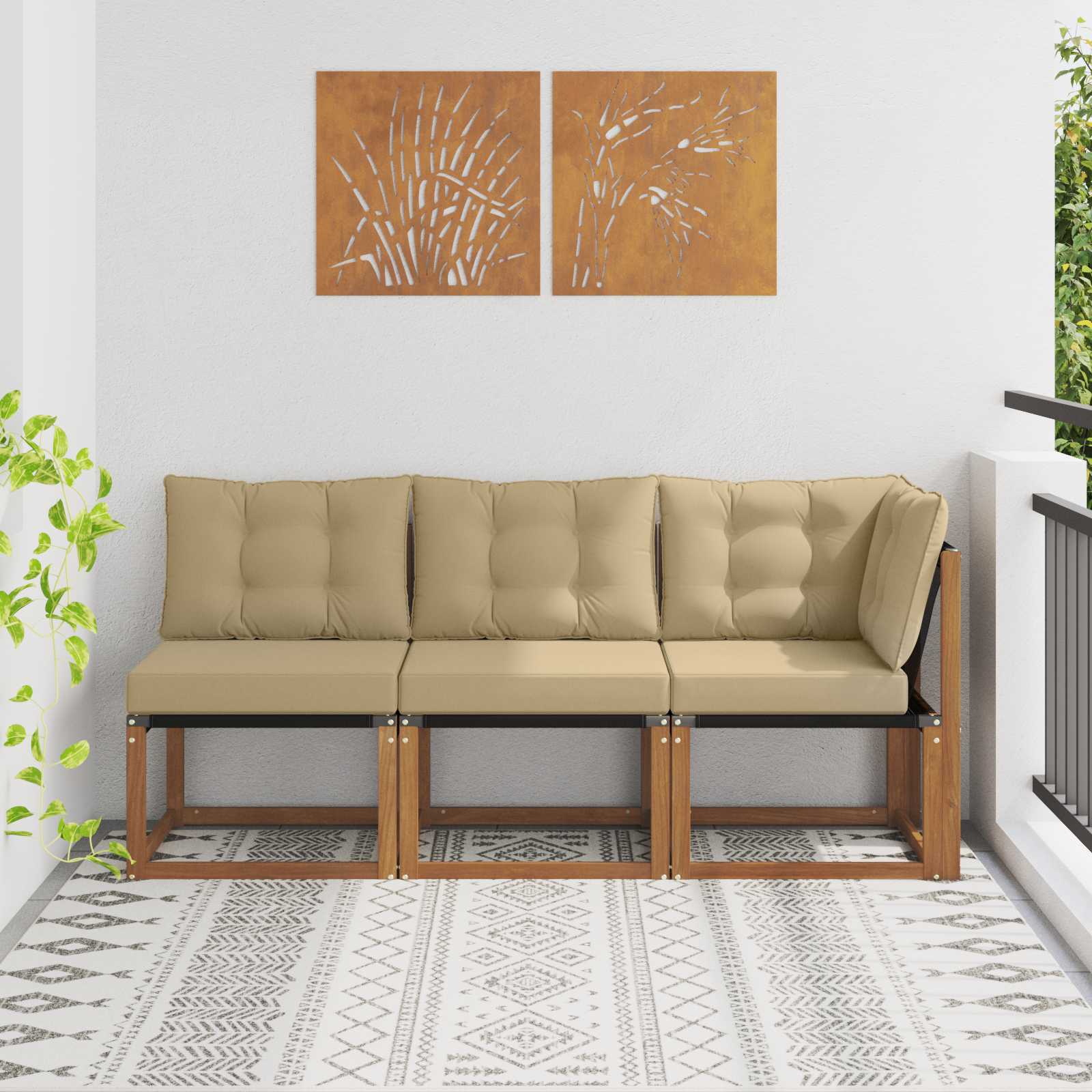 Εξωτερικός Μεσαίος και Γωνιακός Καναπές 3 Τεμάχιο Φυσικό - Pakobazaar