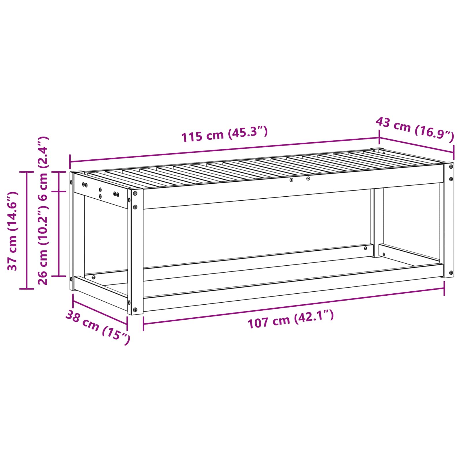 Παγκάκι Εξωτερικού Χώρου Φυσικό 115 x 43 x 37 εκ - Pakobazaar