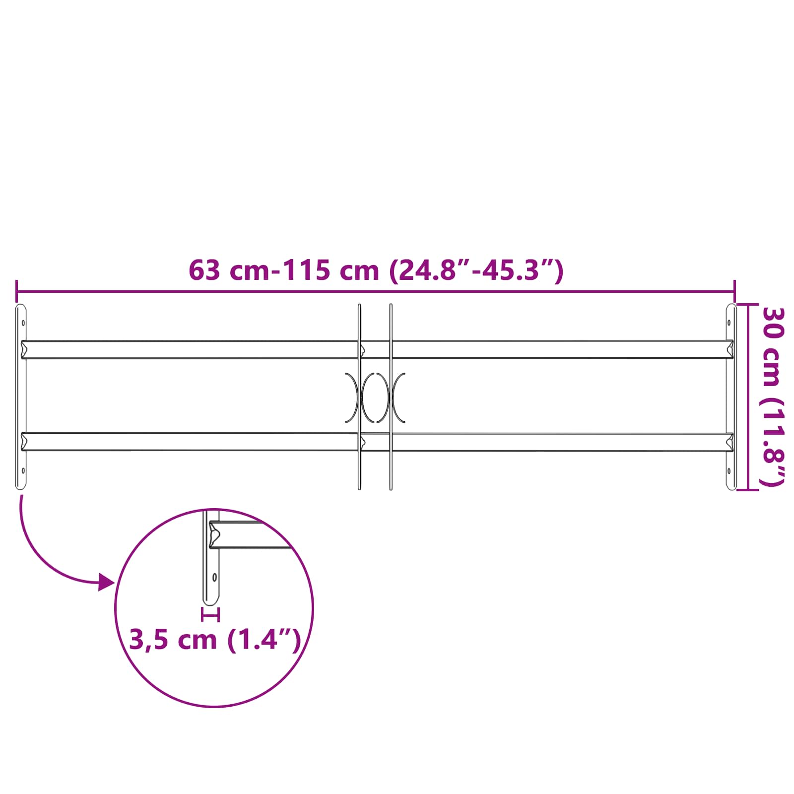 Γρίλια Παραθύρου Μαύρο 115 x 30 εκ Χάλυβας με επίστρωση πούδρας - Pakobazaar