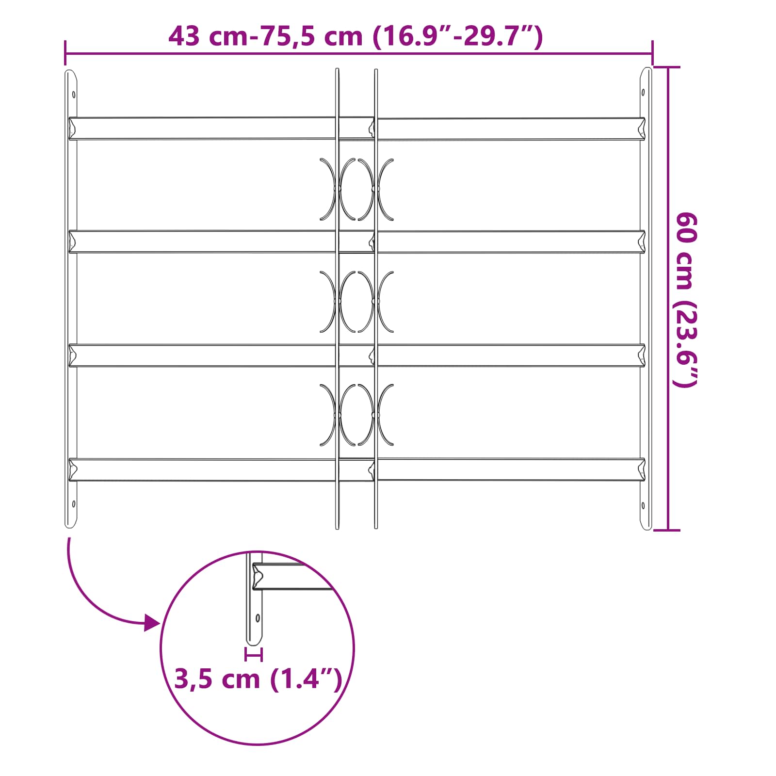 Γρίλια Παραθύρου Μαύρο 75.5 x 60 εκ - Pakobazaar