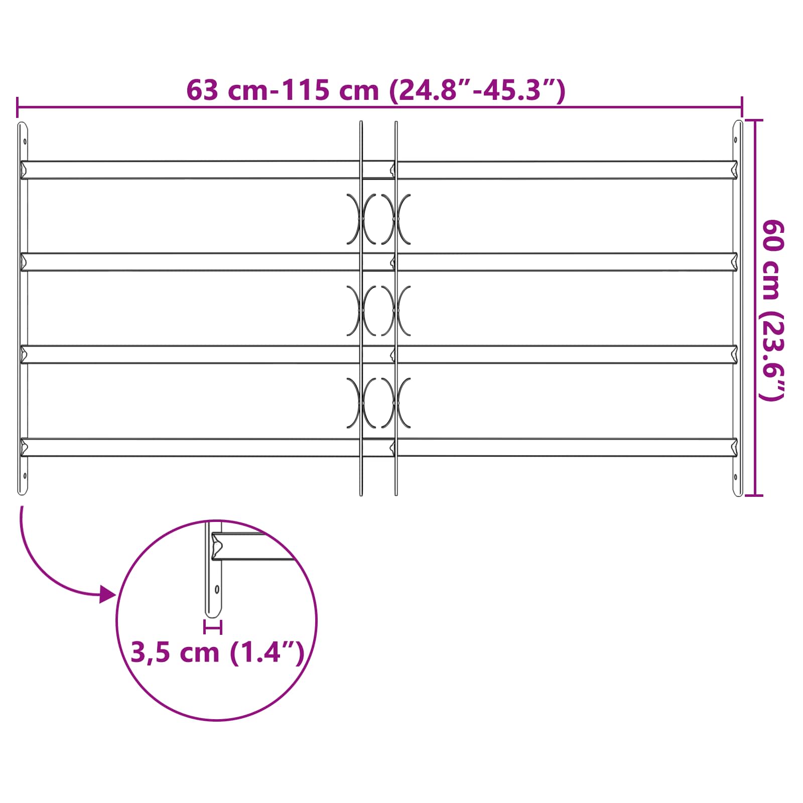 Γρίλια Παραθύρου Μαύρο 115 x 60 εκ Χάλυβας με επίστρωση πούδρας - Pakobazaar