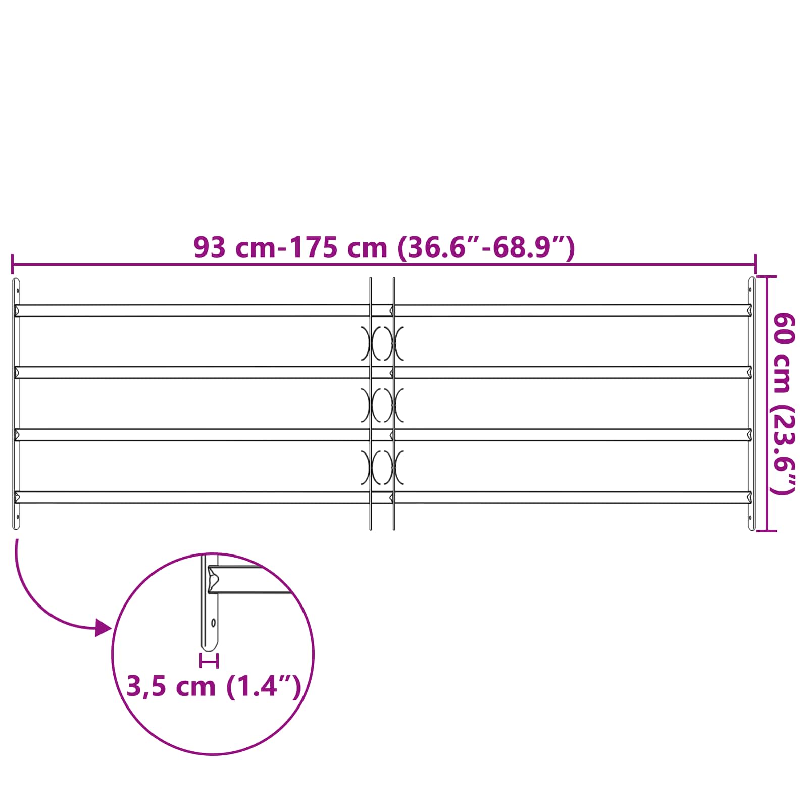 Γρίλια Παραθύρου Μαύρο 175 x 60 εκ Χάλυβας με επίστρωση πούδρας - Pakobazaar