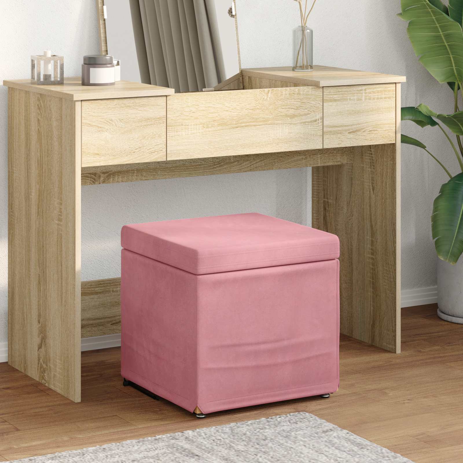 Σκαμνί Ροζ 41 x 41 x 40 εκ Βελούδο και Μηχανικά Ξύλα