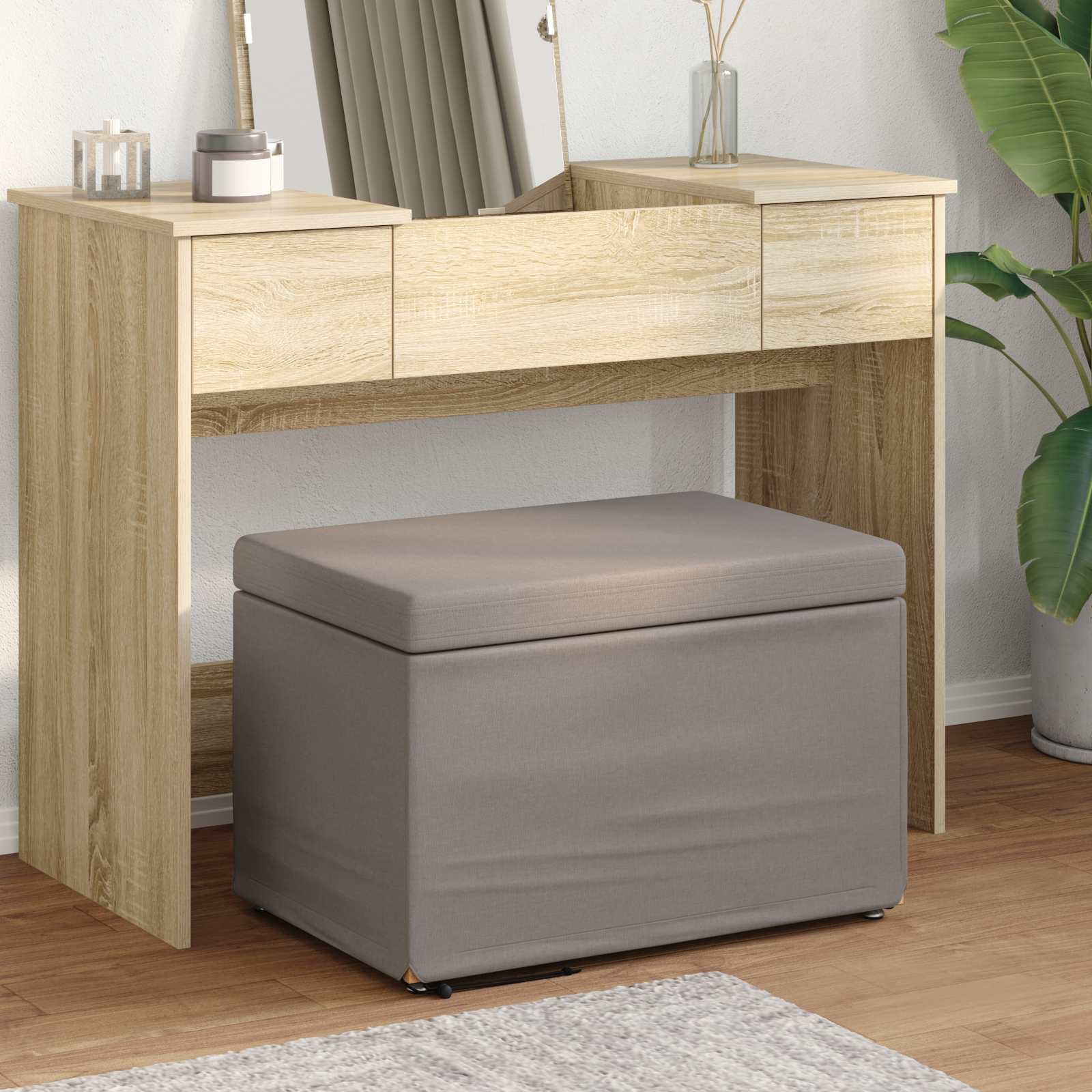 Σκαμνί Taupe 61 x 41 x 40 εκ Ύφασμα και Επεξεργασμένο Ξύλο