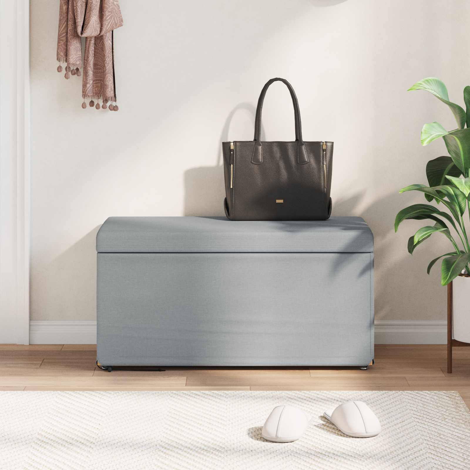 Σκαμνί Ανοιχτό γκρι Ύφασμα και Επεξεργασμένο Ξύλο