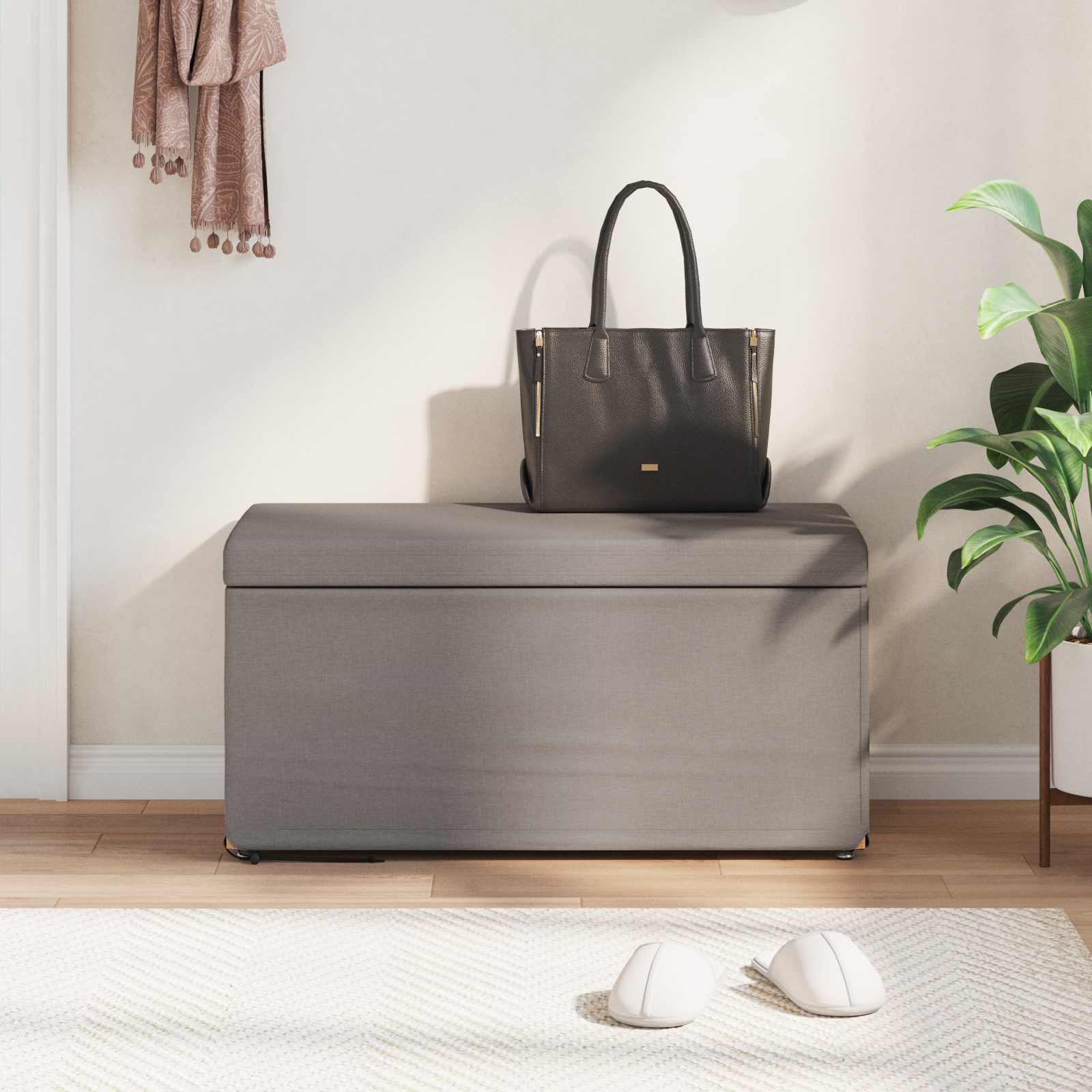 Σκαμνί Taupe 81 x 41 x 40 cm Ύφασμα και Επεξεργασμένο Ξύλο
