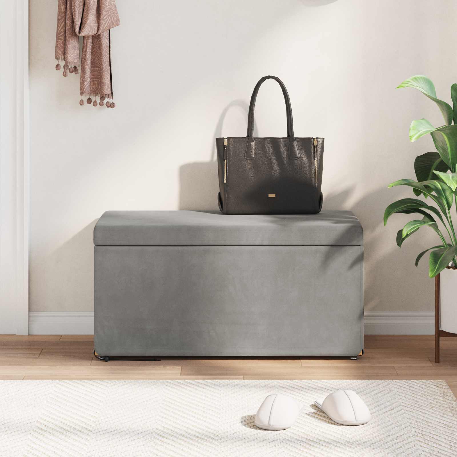 Σκαμνί Ανοιχτό γκρι 81 x 41 x 40 cm Βελούδο και Μηχανικά Ξύλα