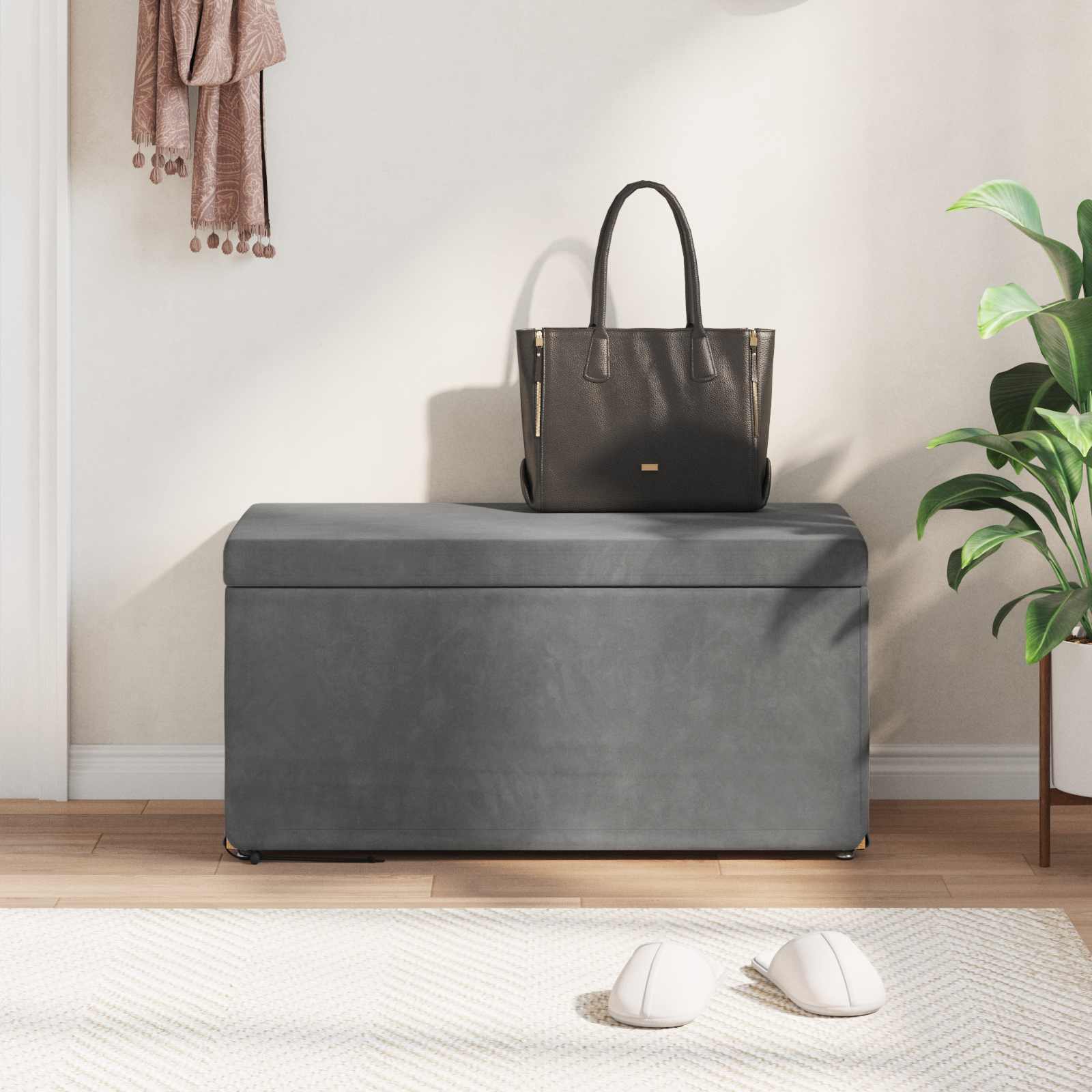 Σκαμνί Σκούρο Γκρι 81 x 41 x 40 cm Βελούδο και Μηχανικά Ξύλα