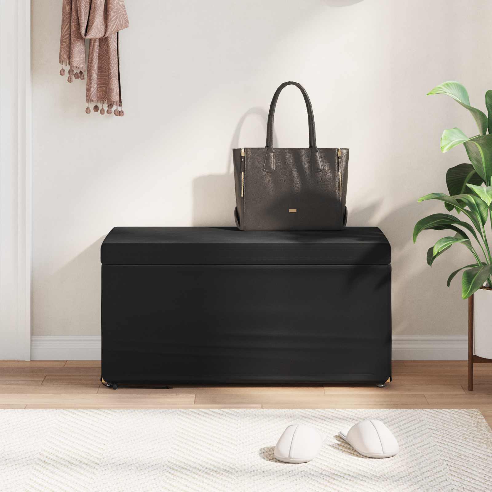 Σκαμνί Μαύρο 81 x 41 x 40 cm Βελούδο και Μηχανικά Ξύλα - Pakobazaar