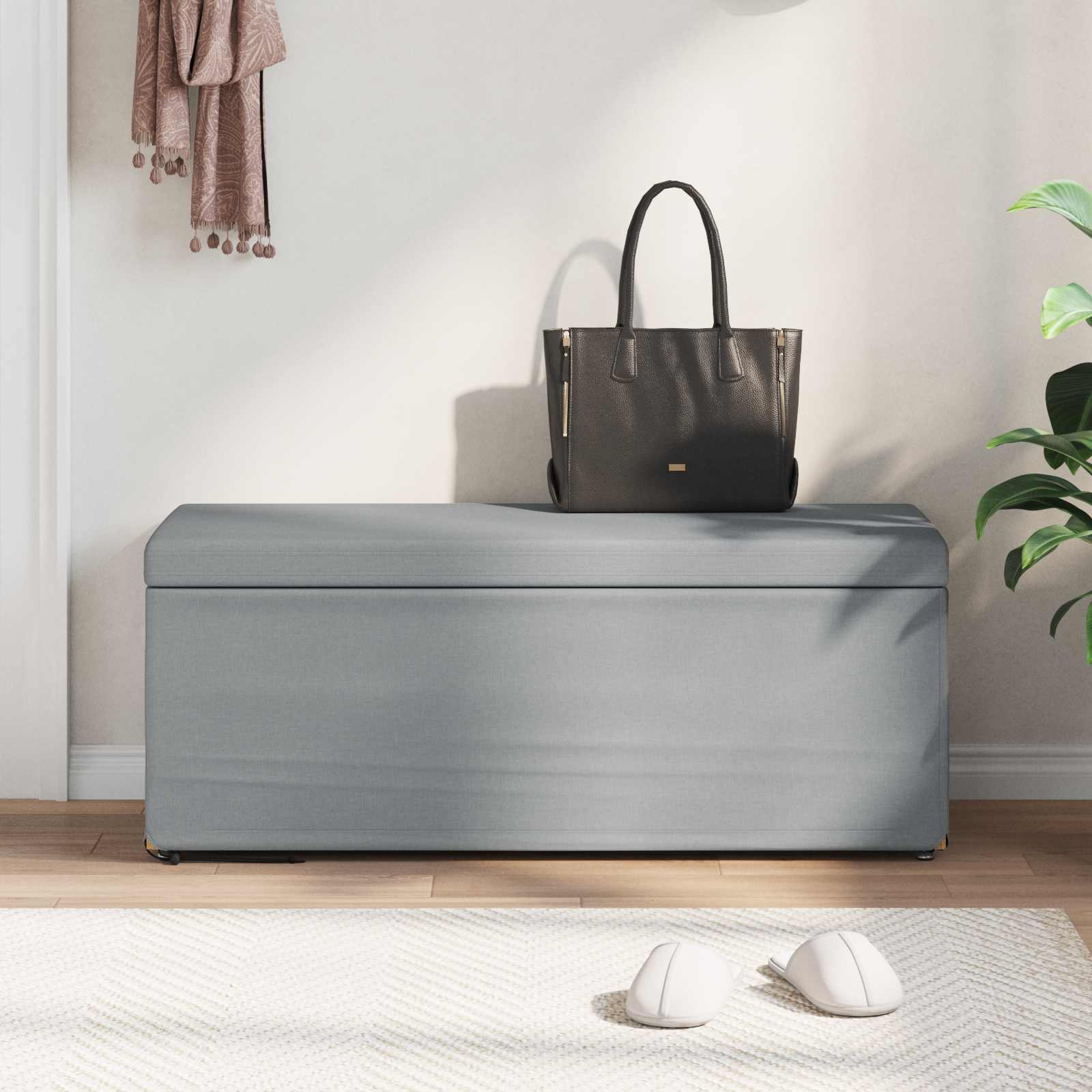 Σκαμνί Ανοιχτό γκρι Ύφασμα και Επεξεργασμένο Ξύλο