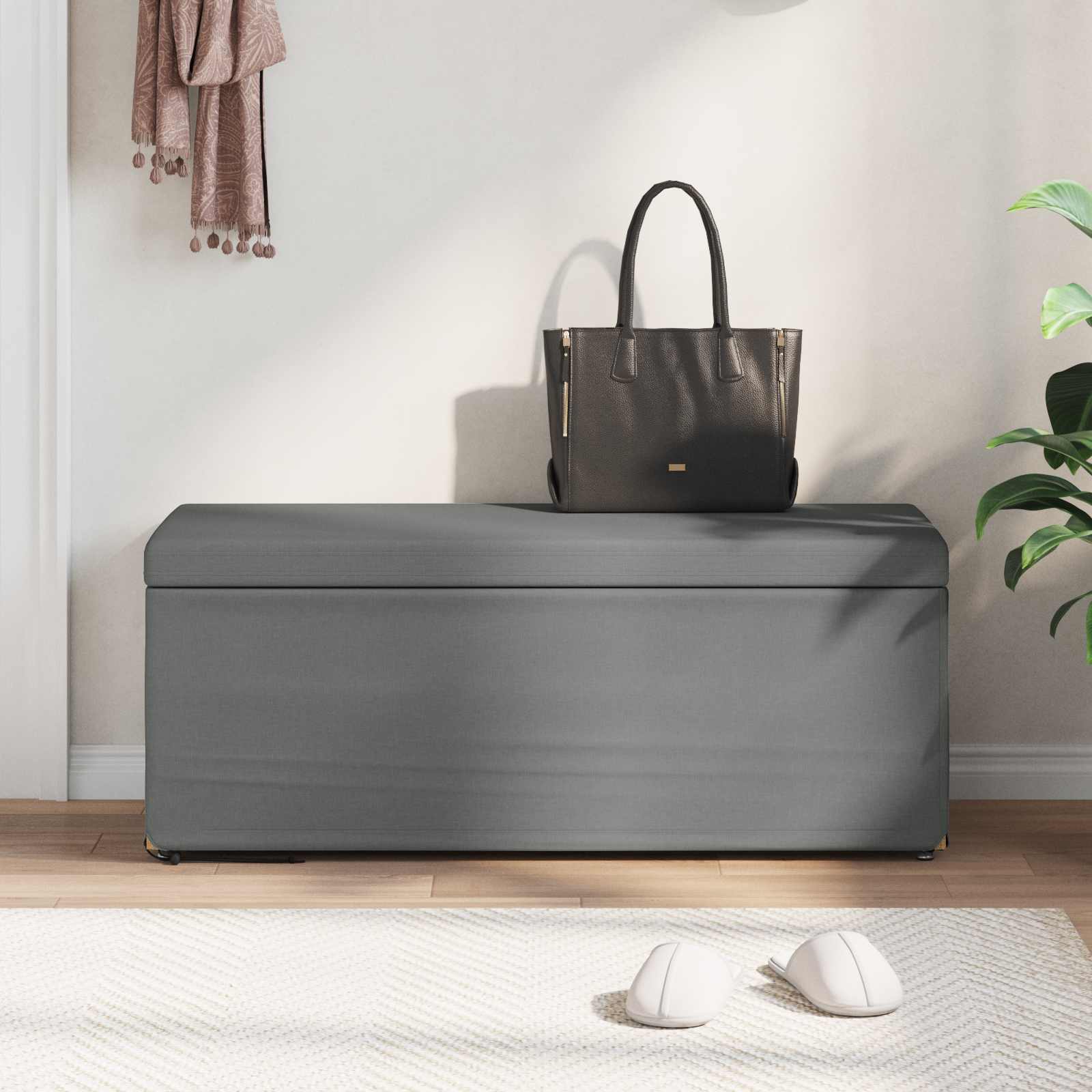 Σκαμνί Σκούρο Γκρι Ύφασμα και Επεξεργασμένο Ξύλο