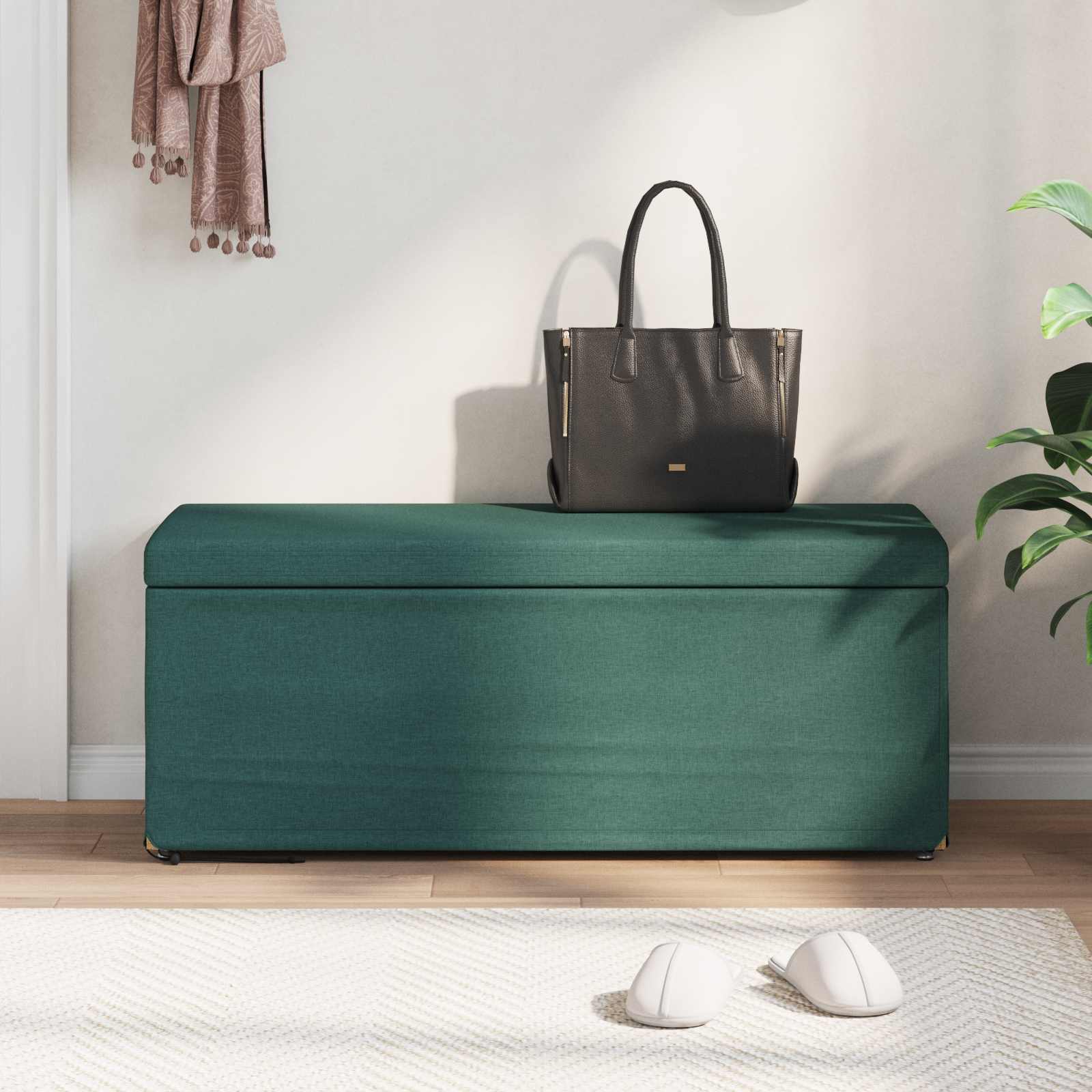 Σκαμνί Σκούρο Πράσινο Ύφασμα και Επεξεργασμένο Ξύλο