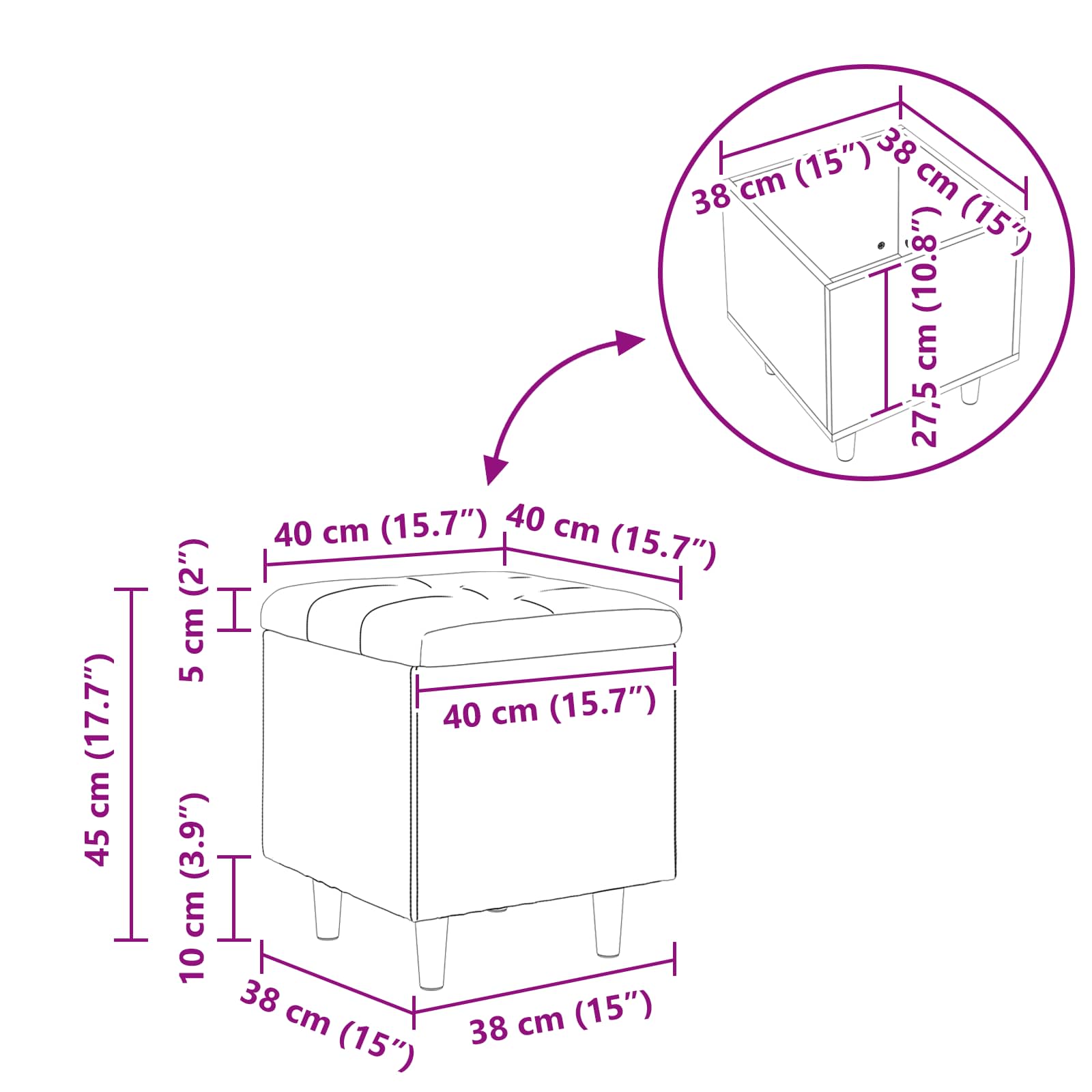 Οθωμανικό αποθήκευσης Σκούρο Πράσινο 40 x 40 x 45 cm Βελούδο