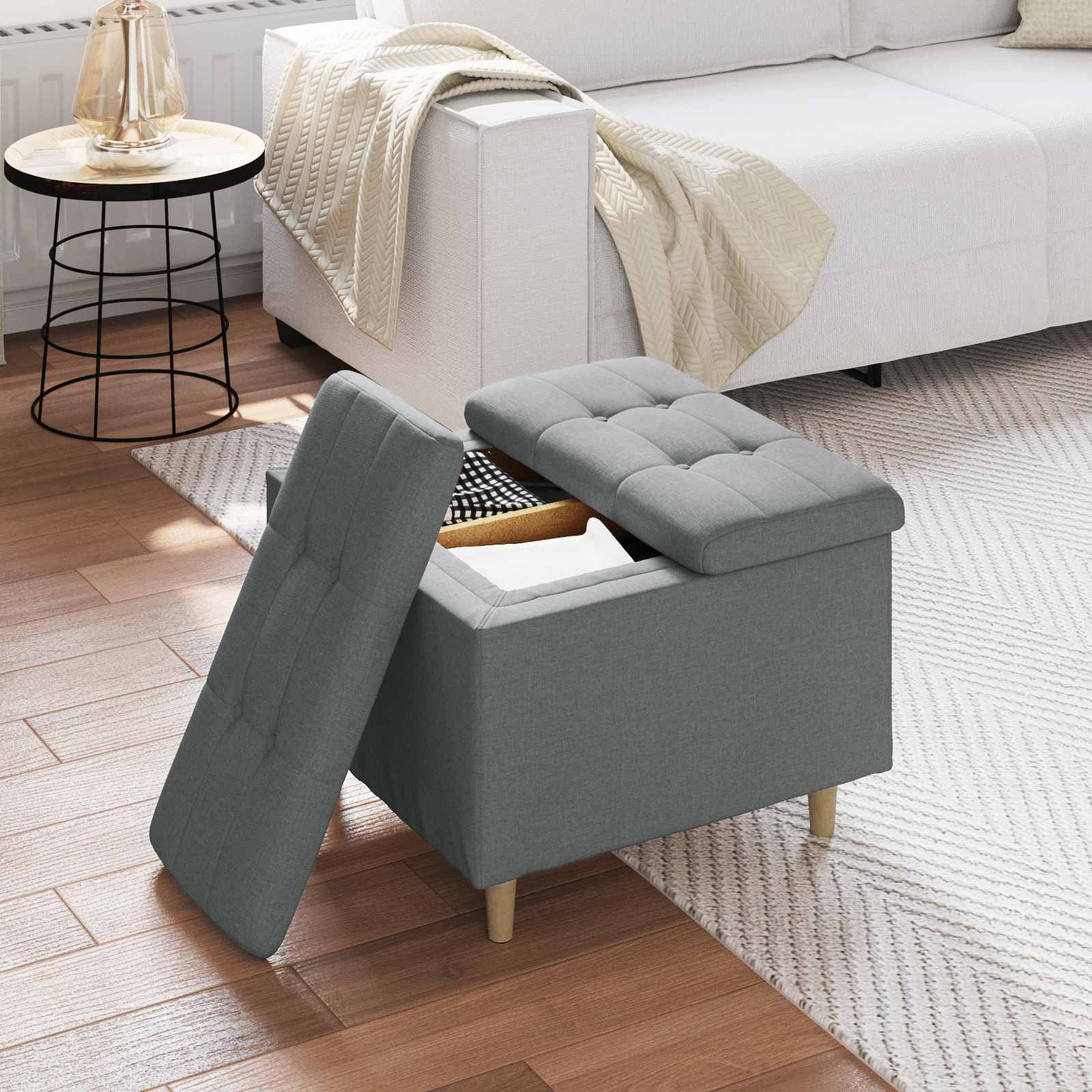 Οθωμανικό αποθήκευσης Σκούρο Γκρι 60 x 60 x 45 cm ύφασμα