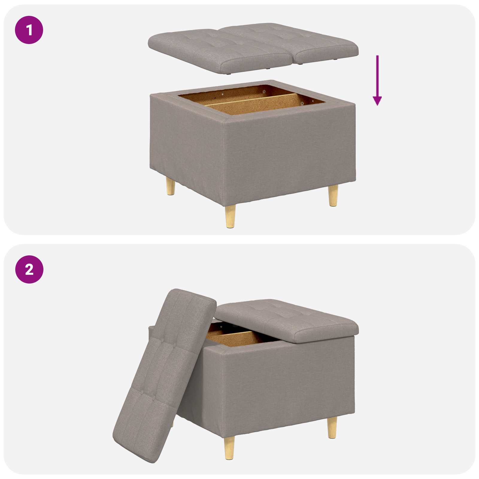Οθωμανικό αποθήκευσης με μαξιλάρι Taupe 60 x 60 x 45 cm ύφασμα - Pakobazaar