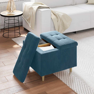 Οθωμανό με Αποθηκευτικό Χώρο Μπλε 60 x 60 x 45 cm Βελούδο