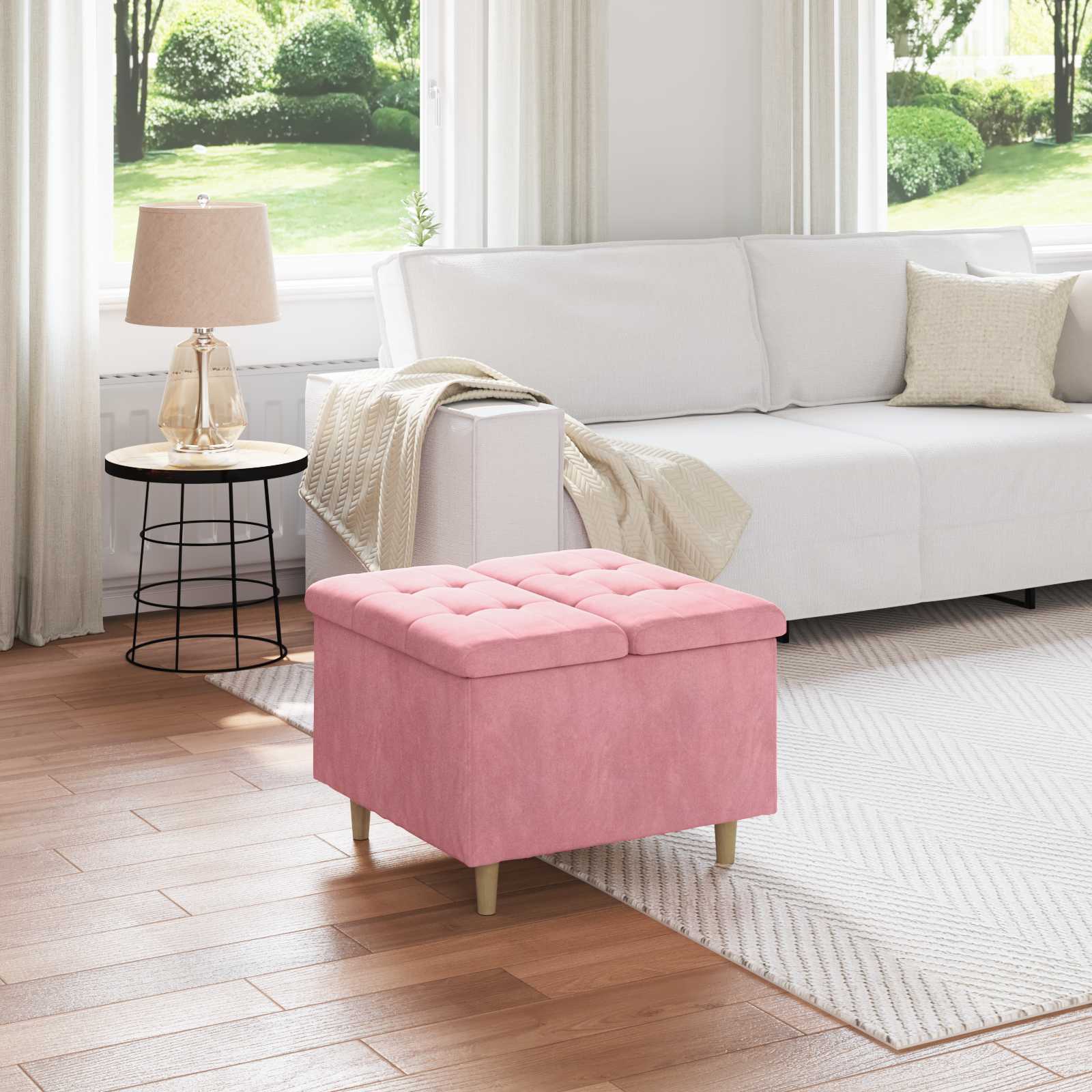Οθωμανικό αποθήκευσης με μαξιλάρι Ροζ 60 x 60 x 45 cm Βελούδο