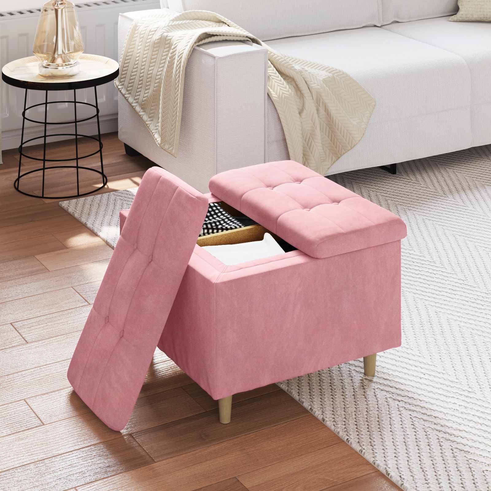 Οθωμανικό αποθήκευσης με μαξιλάρι Ροζ 60 x 60 x 45 cm Βελούδο