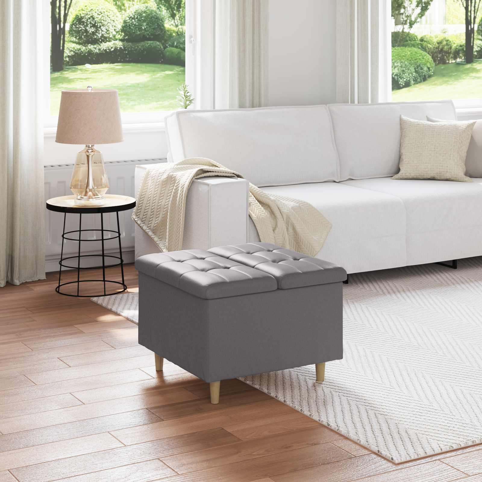 Οθωμανικό αποθήκευσης Γκρι 60 x 60 x 45 cm Τεχνητό δέρμα