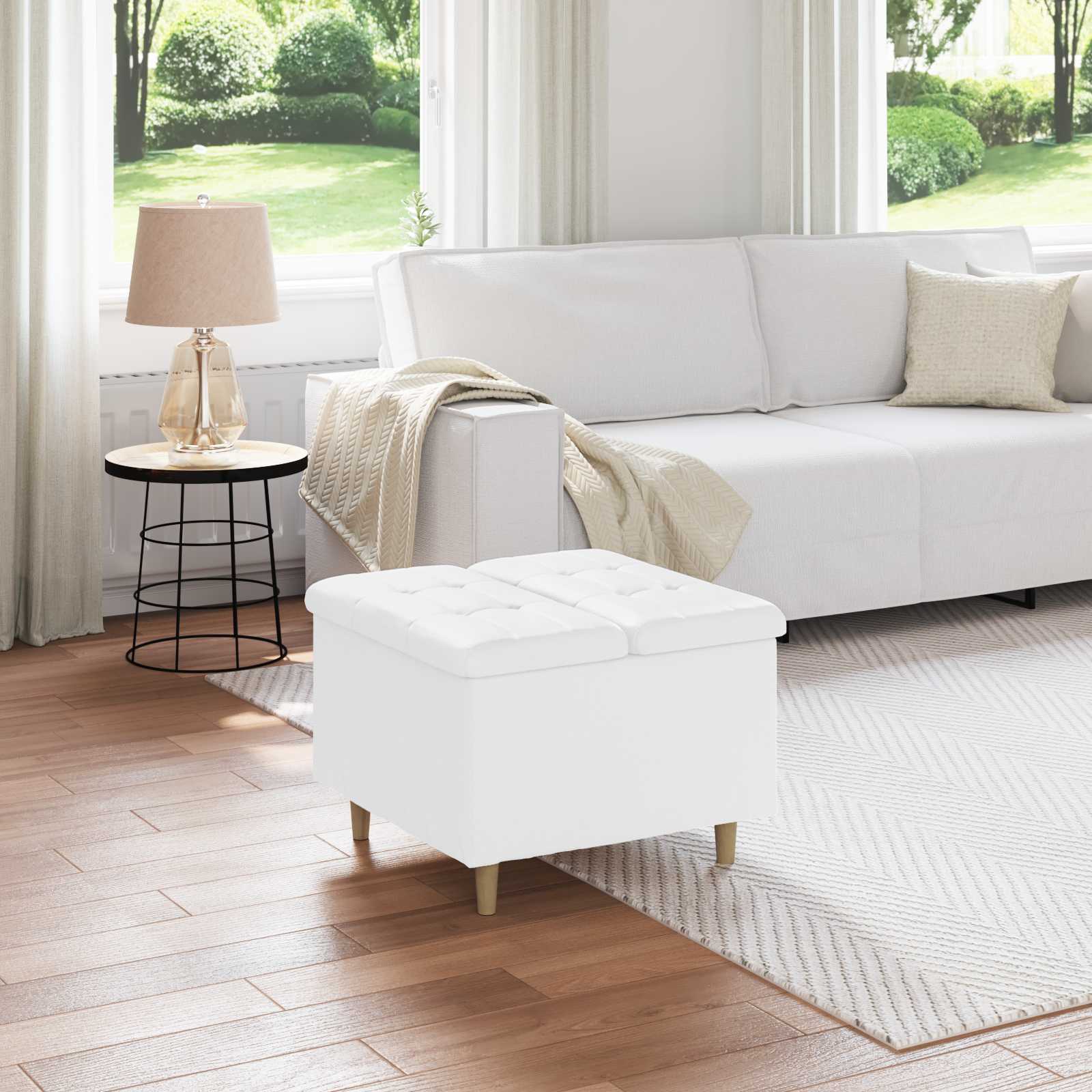 Οθωμανικό αποθήκευσης Λευκός 60 x 60 x 45 cm Τεχνητό δέρμα