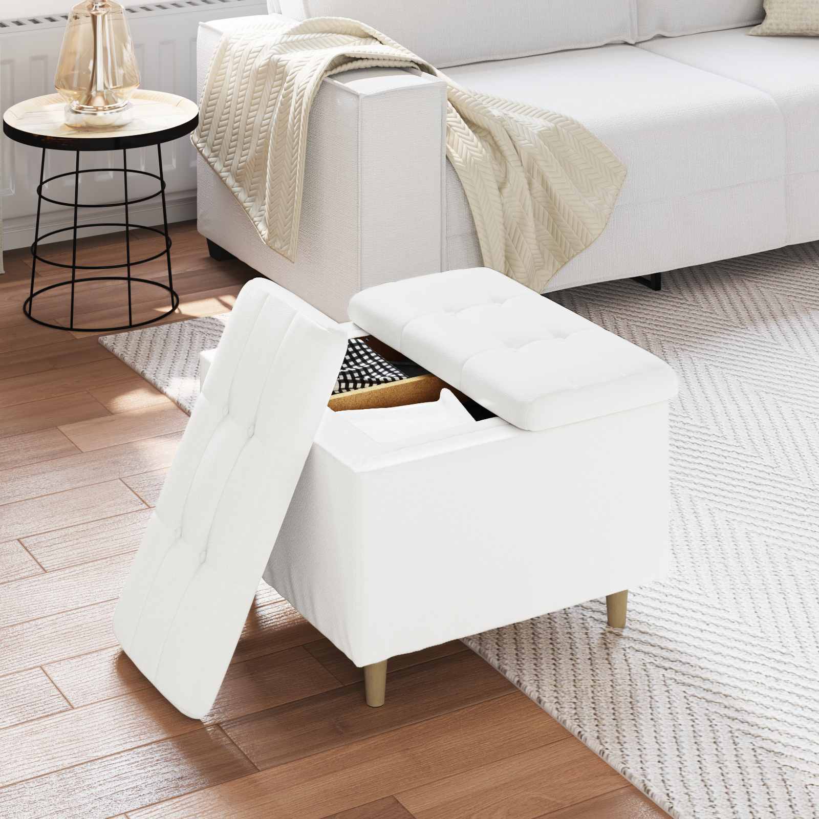 Οθωμανικό αποθήκευσης Λευκός 60 x 60 x 45 cm Τεχνητό δέρμα