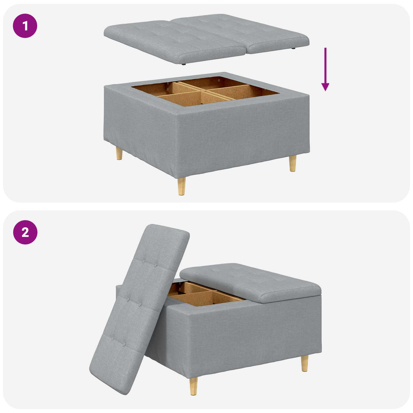 Οθωμανικό αποθήκευσης Ανοιχτό γκρι 80 x 80 x 45 cm ύφασμα - Pakobazaar