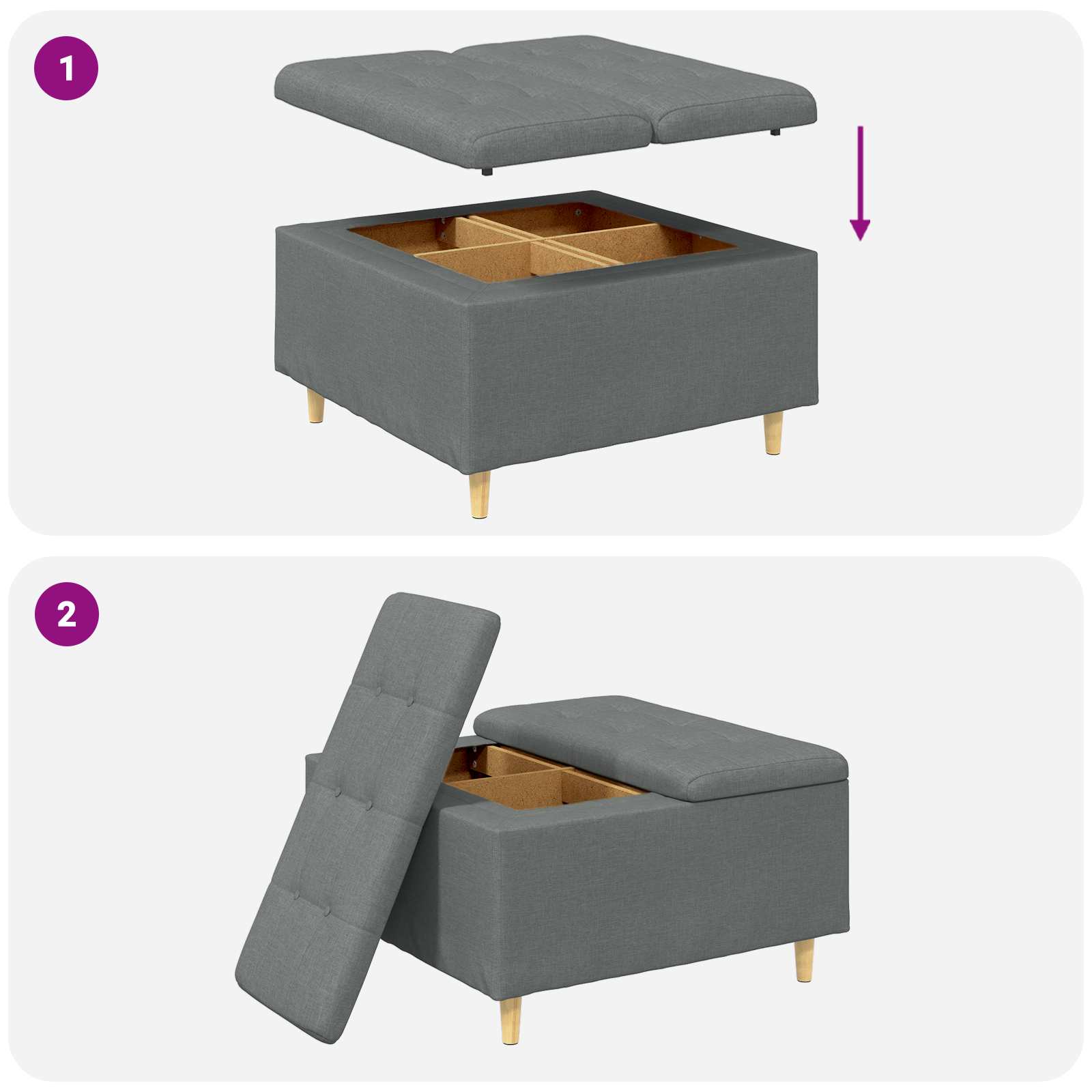 Οθωμανικό αποθήκευσης Σκούρο Γκρι 80 x 80 x 45 cm ύφασμα - Pakobazaar