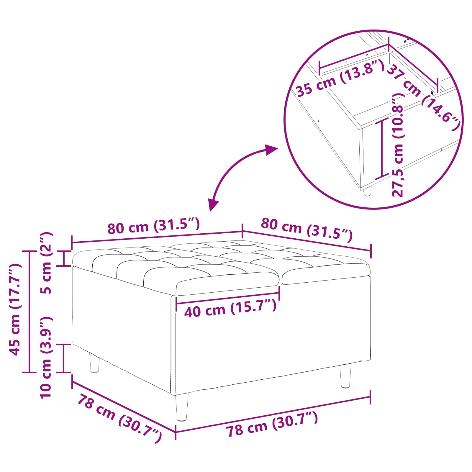 Οθωμανικό αποθήκευσης Σκούρο Γκρι 80 x 80 x 45 cm Βελούδο - Pakobazaar
