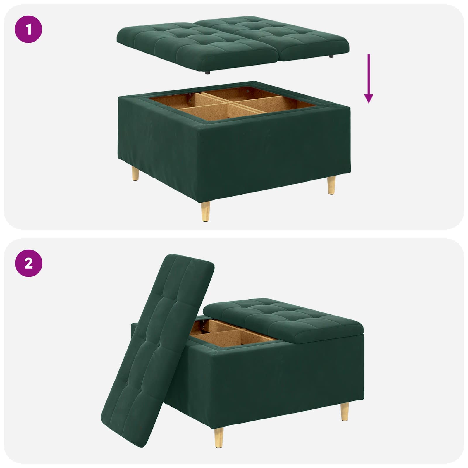 Οθωμανικό αποθήκευσης Σκούρο Πράσινο 80 x 80 x 45 cm Βελούδο - Pakobazaar