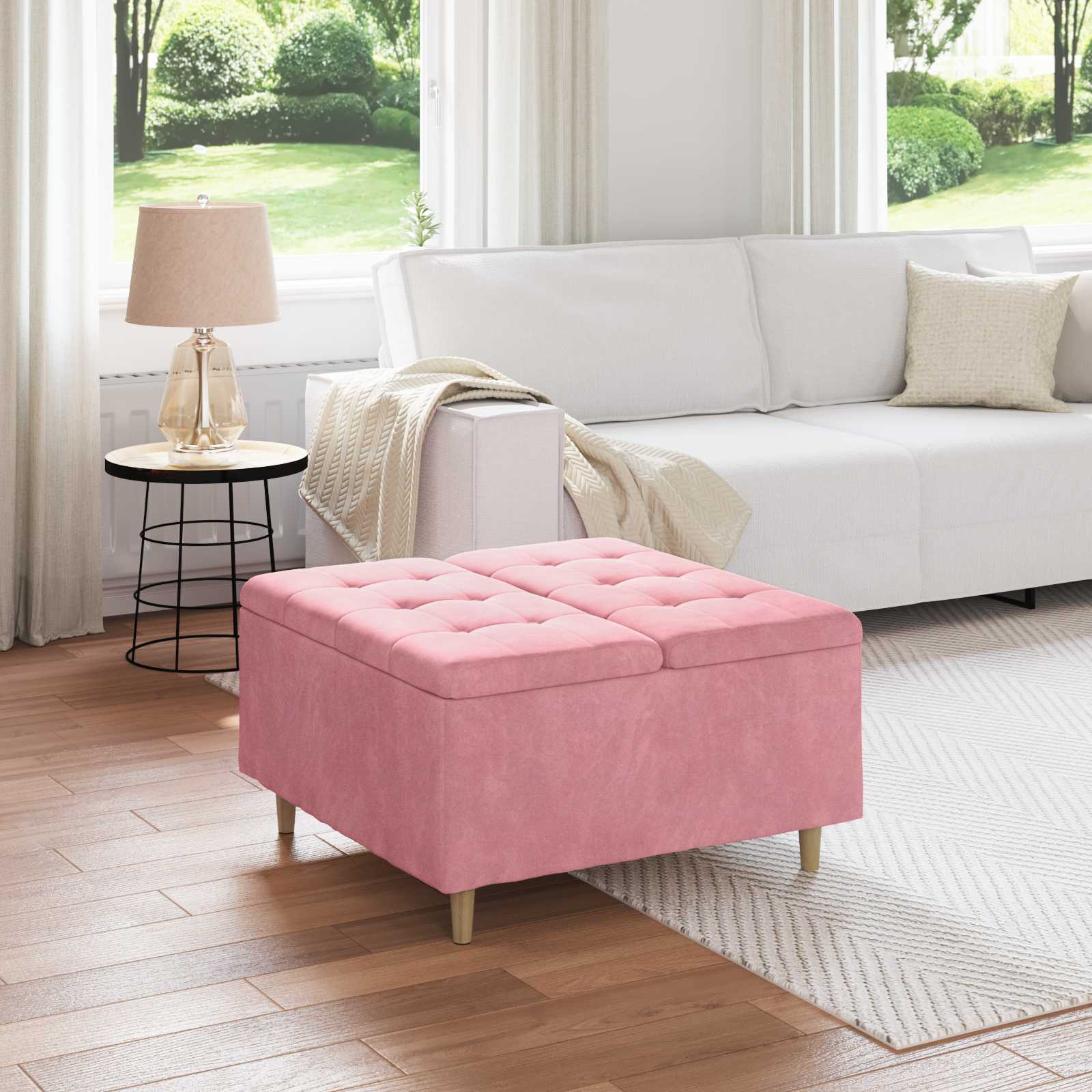 Οθωμανικό αποθήκευσης με μαξιλάρι Ροζ 80 x 80 x 45 cm Βελούδο - Pakobazaar