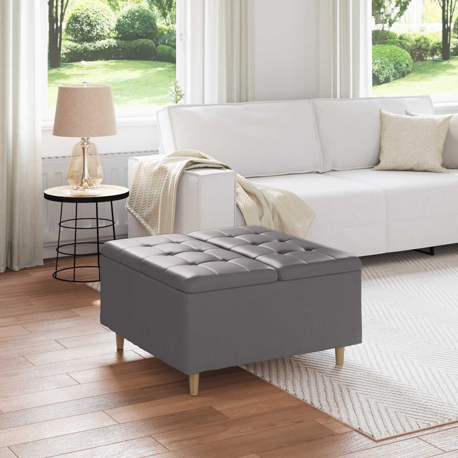 Οθωμανικό αποθήκευσης Γκρι 80 x 80 x 45 cm Τεχνητό δέρμα - Pakobazaar