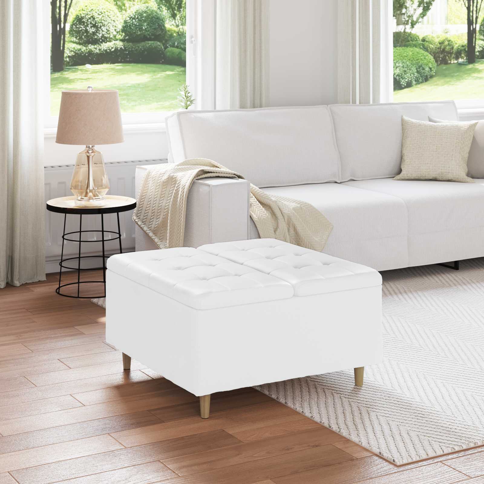 Οθωμανικό αποθήκευσης Λευκός 80 x 80 x 45 cm Τεχνητό δέρμα - Pakobazaar