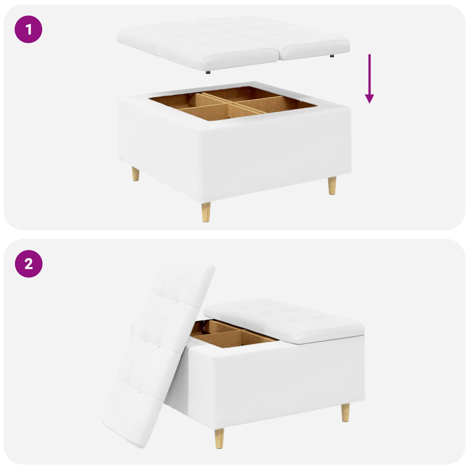 Οθωμανικό αποθήκευσης Λευκός 80 x 80 x 45 cm Τεχνητό δέρμα - Pakobazaar