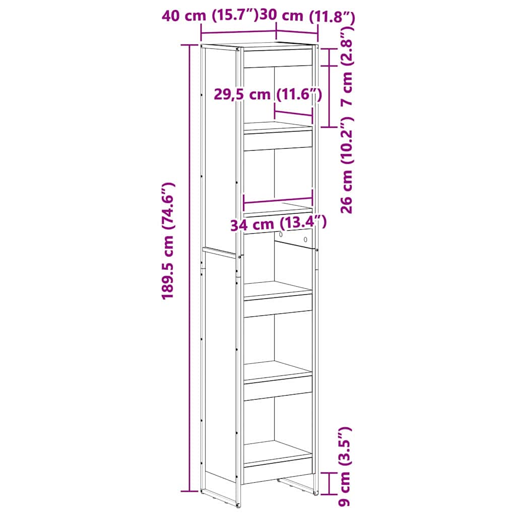 Βιβλιοθήκη Γκρίζο Σονομα 40 x 30 x 189,5 εκ Επεξεργασμένο ξύλο