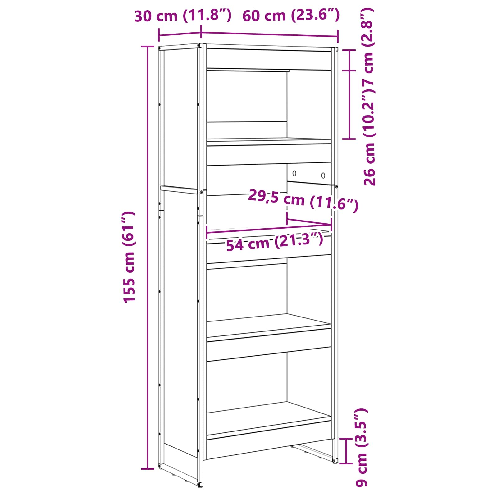 Βιβλιοθήκη Γκρίζο Σονομα 80 x 30 x 155 εκ Επεξεργασμένο ξύλο