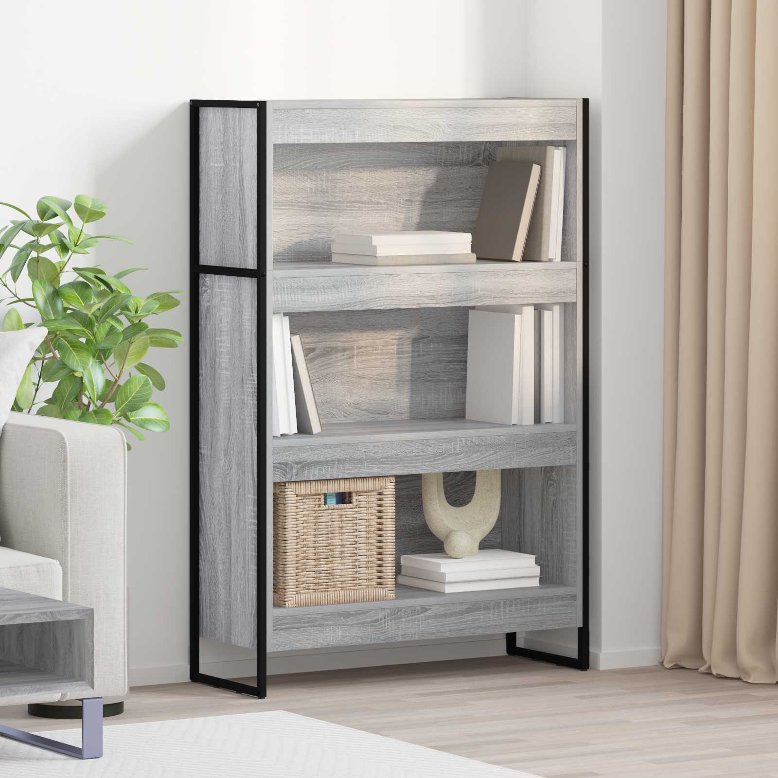 Βιβλιοθήκη Γκρίζο Σονομα 80 x 30 x 121 εκ Επεξεργασμένο ξύλο