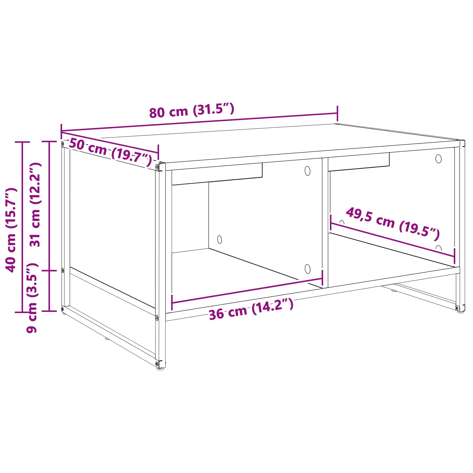 Τραπεζάκι σαλονιού Σονόμα 80 x 50 x 40 cm Επεξεργασμένο ξύλο