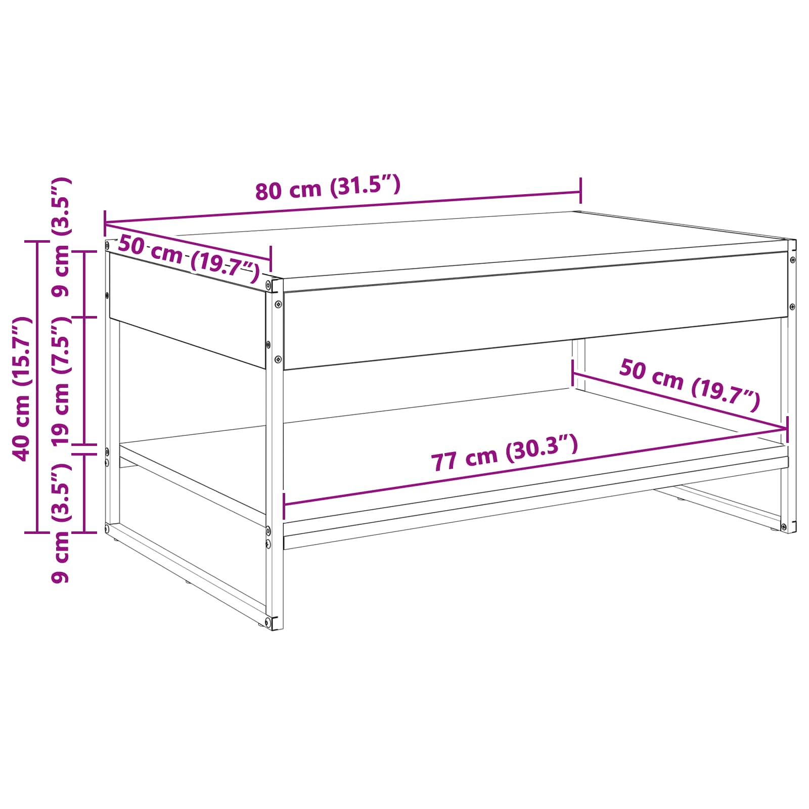 Τραπεζάκι σαλονιού Μαύρη Οξυά 80 x 50 x 40 cm - Pakobazaar