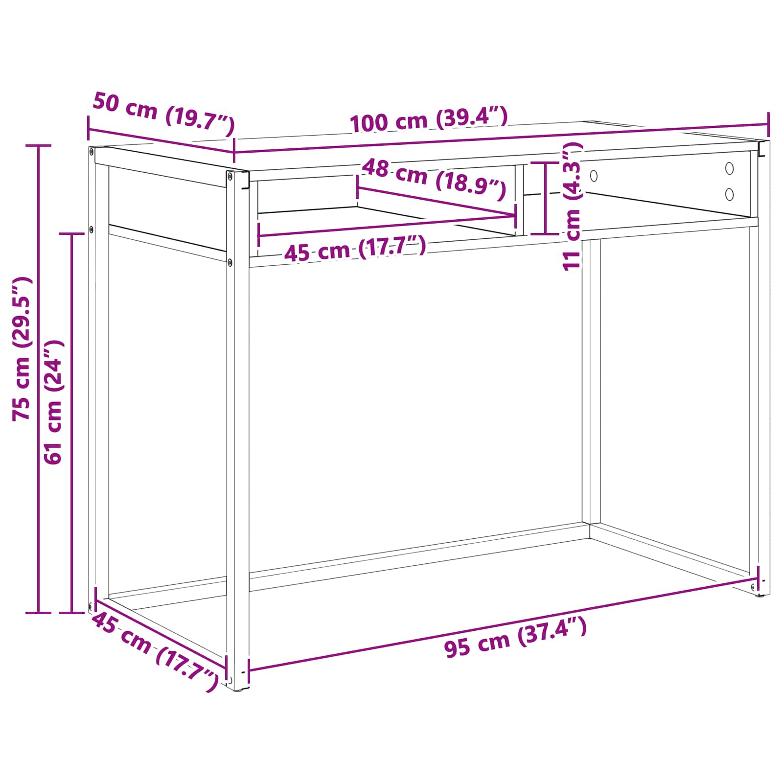 Γραφείο Μαύρη Οξυά 100 x 50 x 75 cm Επεξεργασμένο ξύλο - Pakobazaar