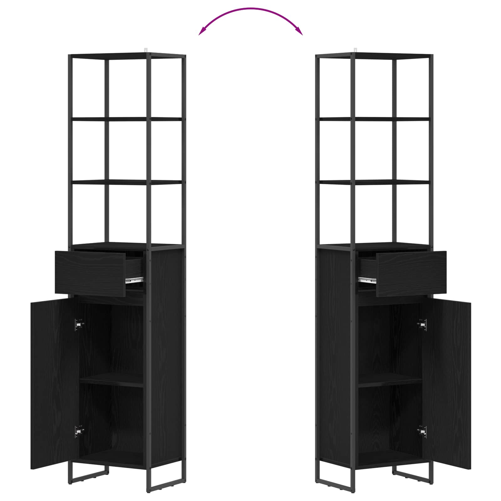 Ντουλάπι Μπάνιου Μαύρη Οξυά 40 x 30 x 180 εκ Επεξεργασμένο ξύλο - Pakobazaar