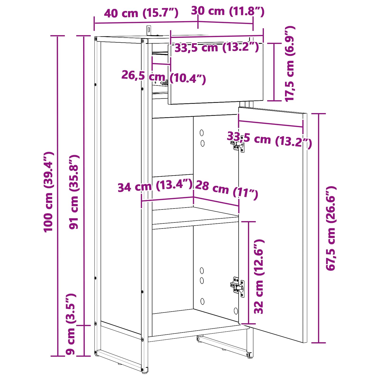 Ντουλάπι Μπάνιου Παλιό Ξύλο 40 x 30 x 100 εκ Επεξεργασμένο ξύλο - Pakobazaar