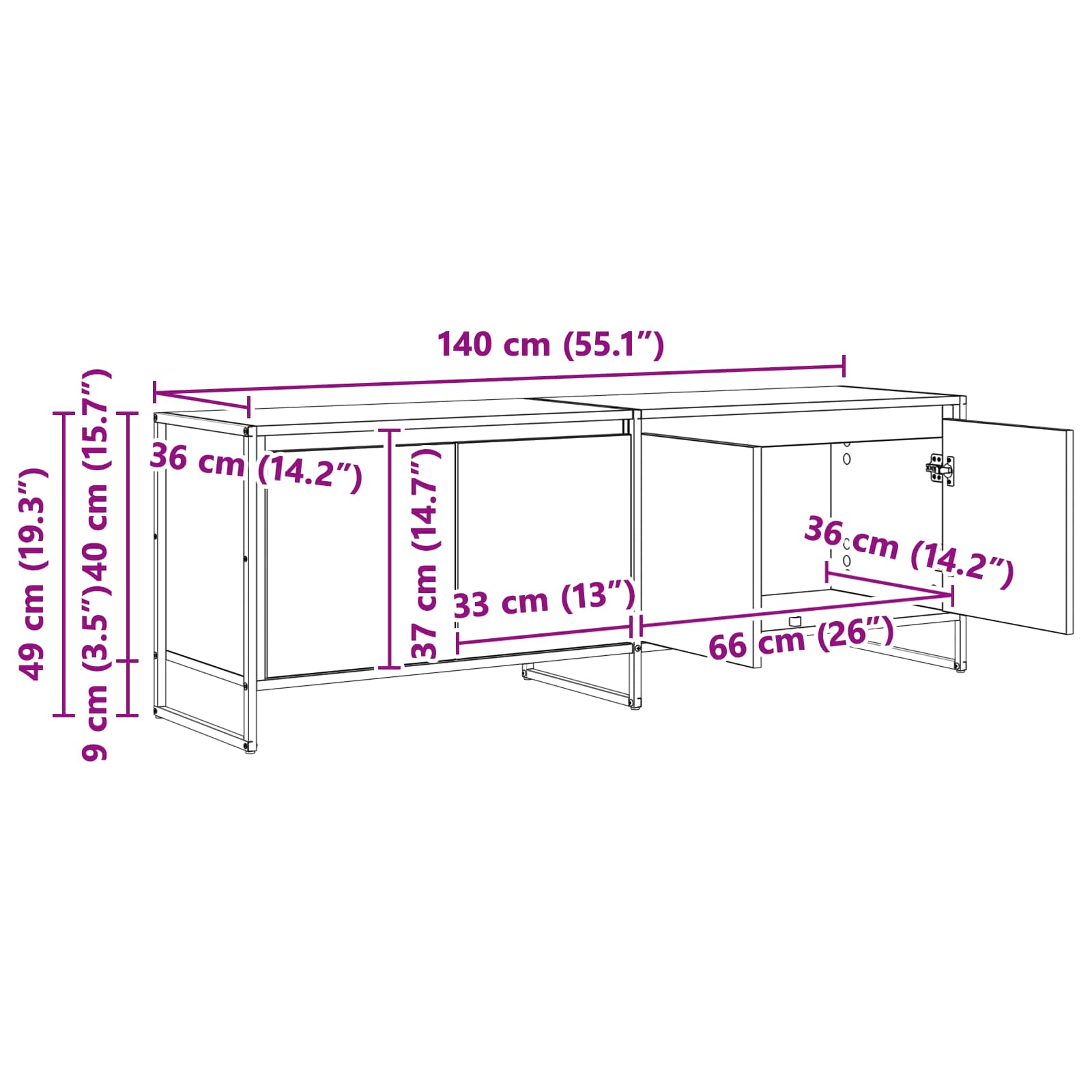 Ντουλάπι TV Σονόμα 140 x 36 x 49.5 εκ Επεξεργασμένο ξύλο - Pakobazaar