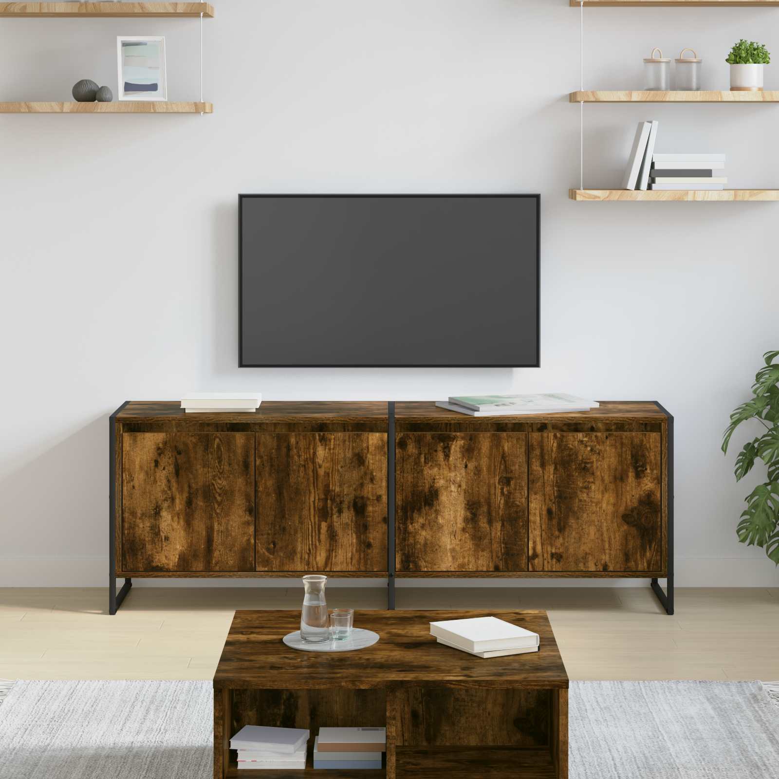 Ντουλάπι TV Καπνιστό Δρύς 140 x 36 x 49.5 εκ Επεξεργασμένο ξύλο