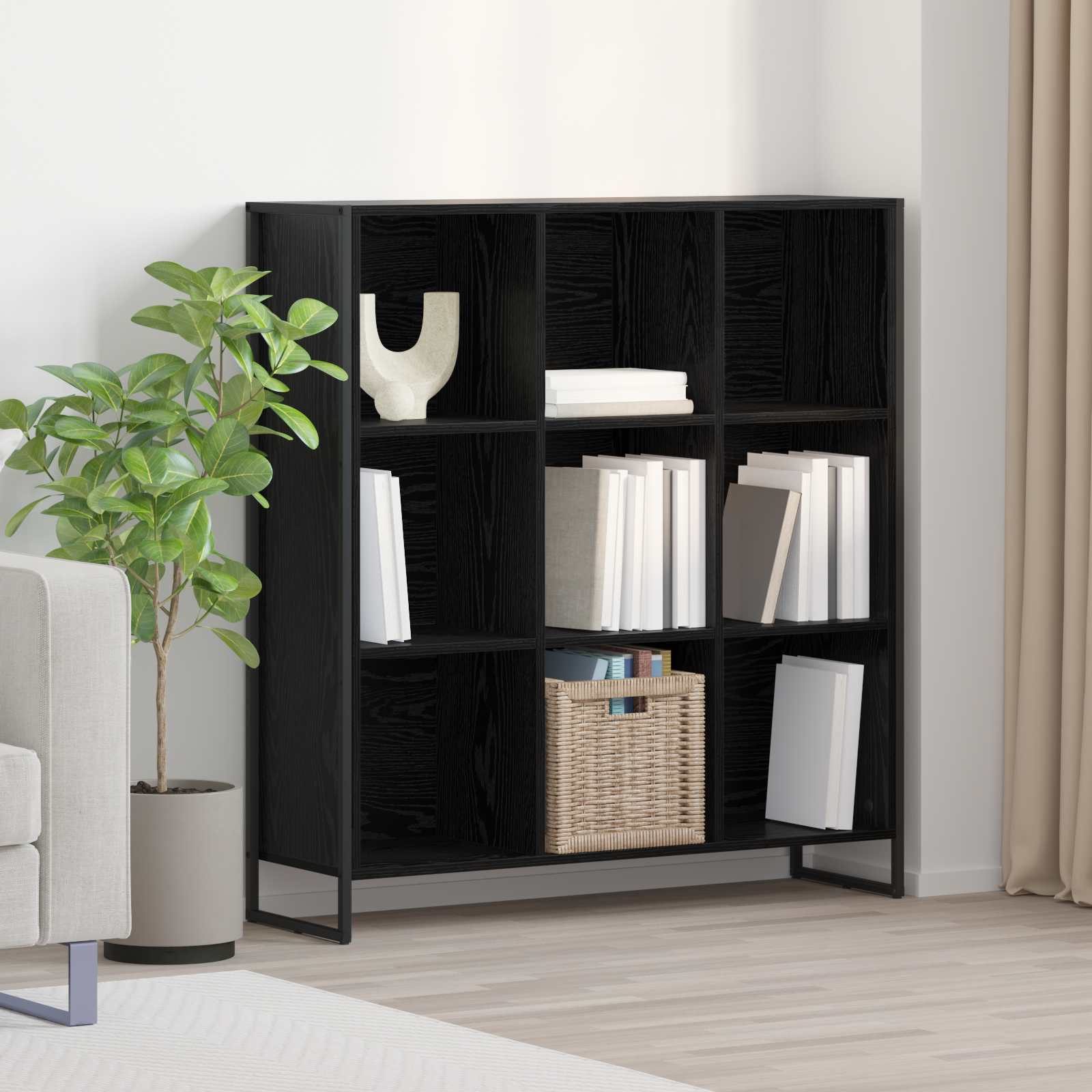 Βιβλιοθήκη 99.5 x 30 x 108.5 εκ Επεξεργασμένο Ξύλο Μαύρη Οξυά
