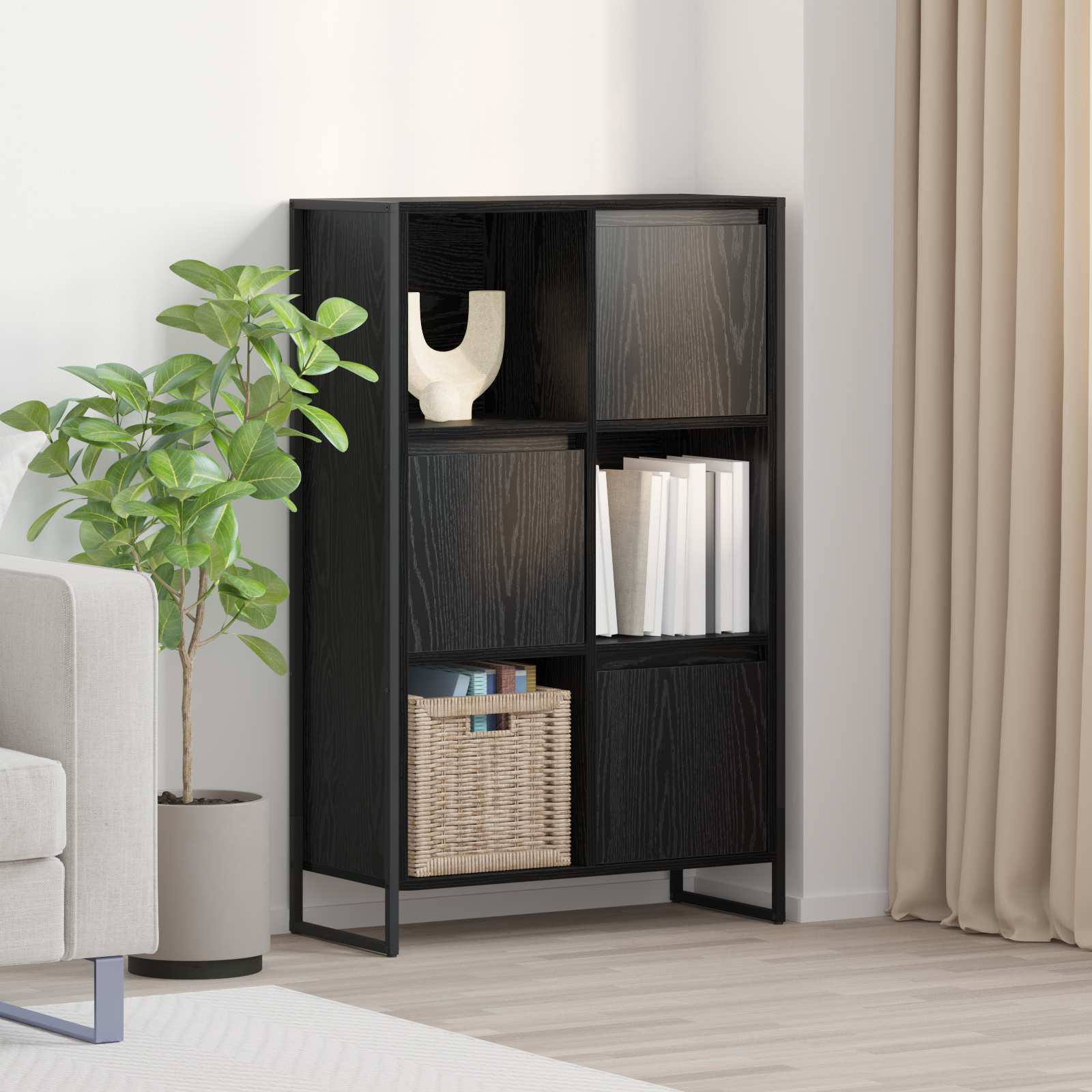 Βιβλιοθήκη Μαύρη Οξυά 68 x 30 x 108.5 εκ. Επεξεργασμένο ξύλο