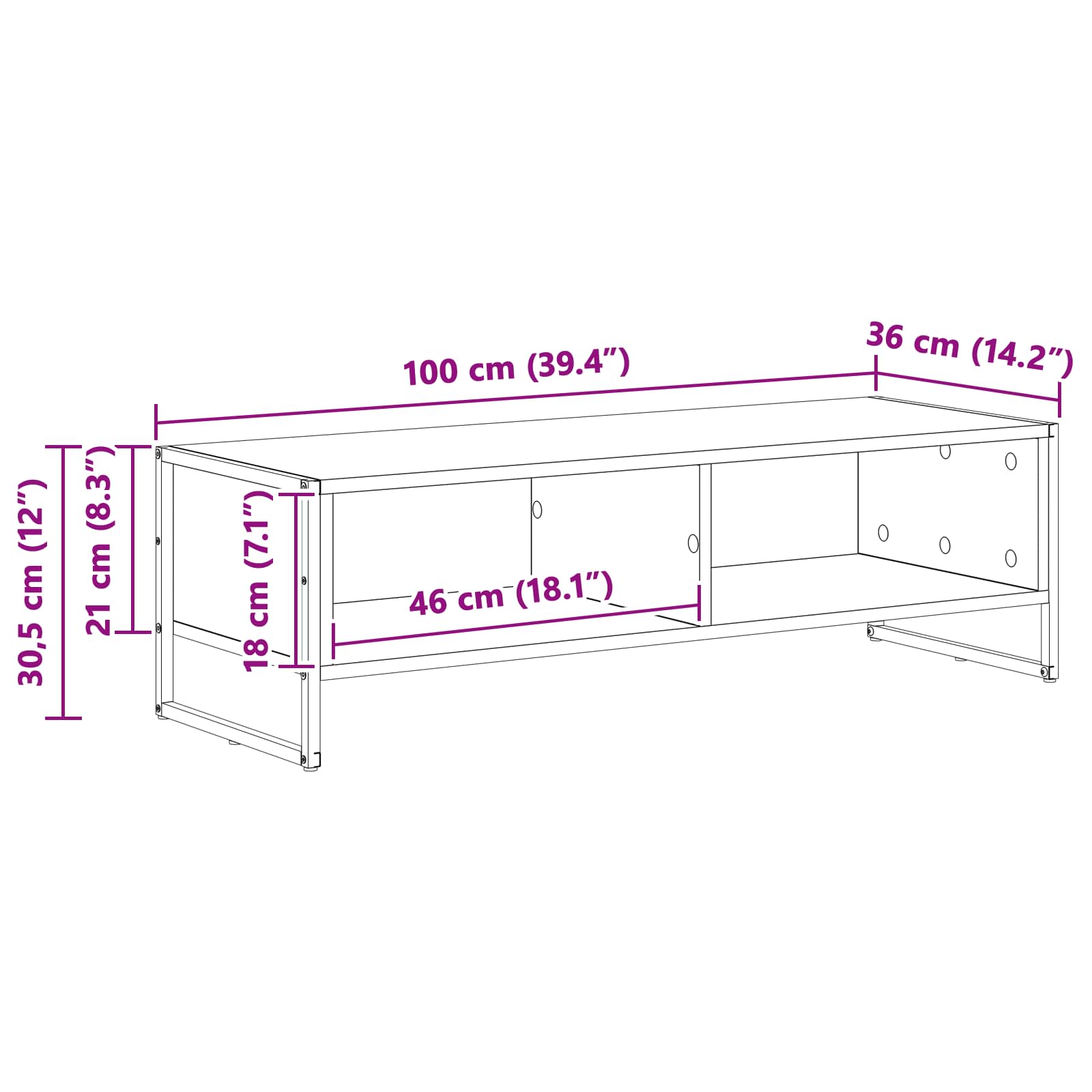 Ντουλάπι TV Καπνιστό Δρύς 100 x 36.5 x 30.5 εκ - Pakobazaar