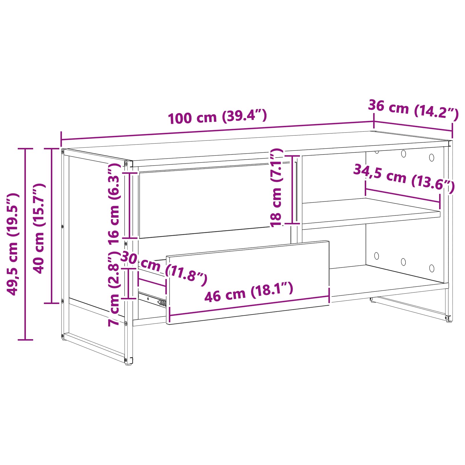 Ντουλάπι TV Γκρίζο Σονομα 100 x 36 x 49,5 εκ Επεξεργασμένο ξύλο