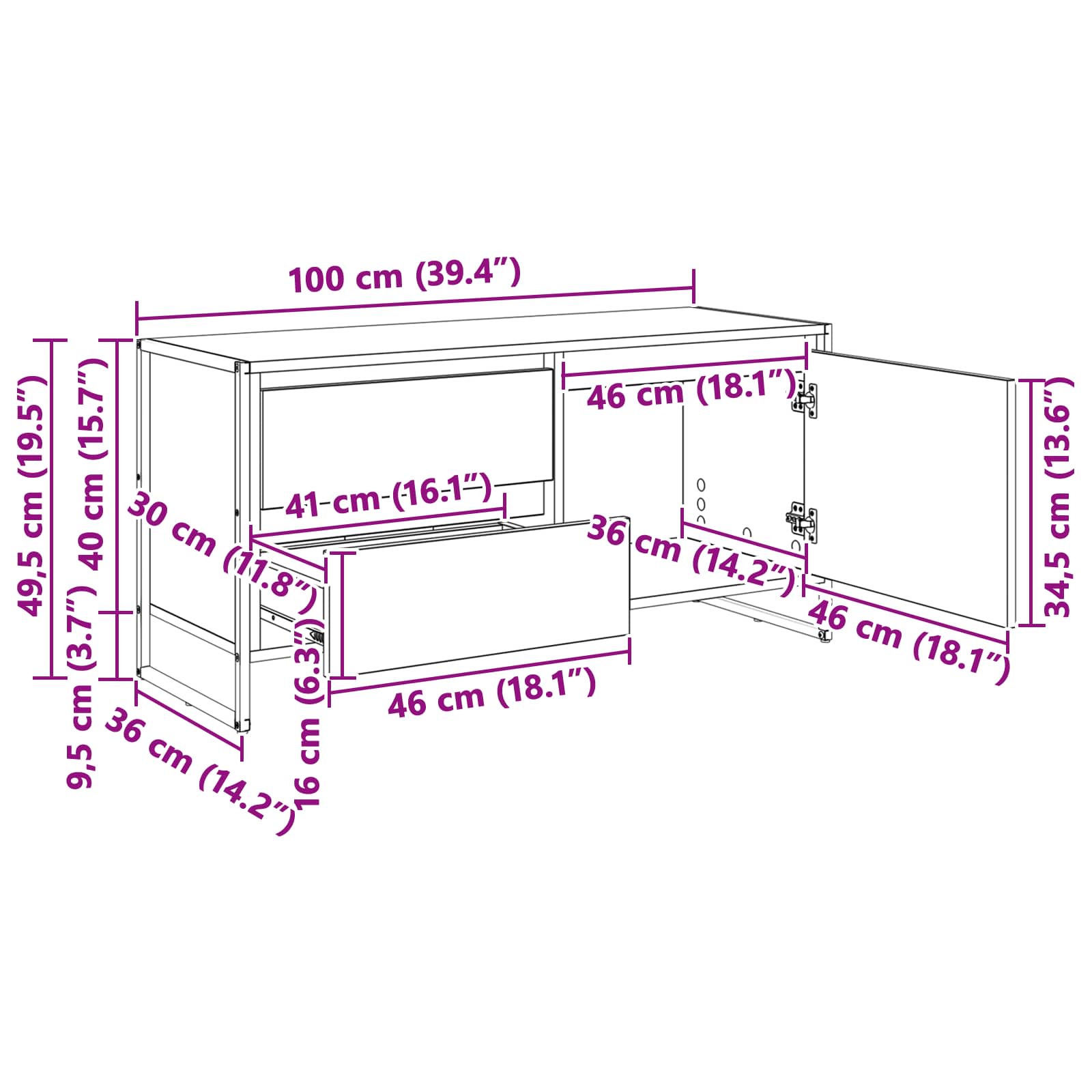 Ντουλάπι TV Καρυδιά Χειροποίητης Εργασίας 100 x 36 x 49.5 εκ - Pakobazaar